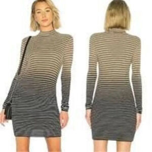 NWT ATM Dip Dye Stripe Dress Black Combo Knit Ribbed Size Small